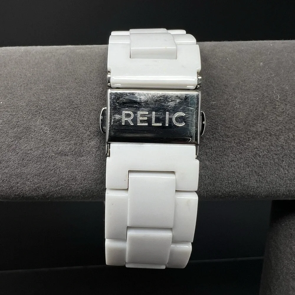 Relic Women's Watch White Band Analog Rhinestone Bezel 165FT Water Resistant